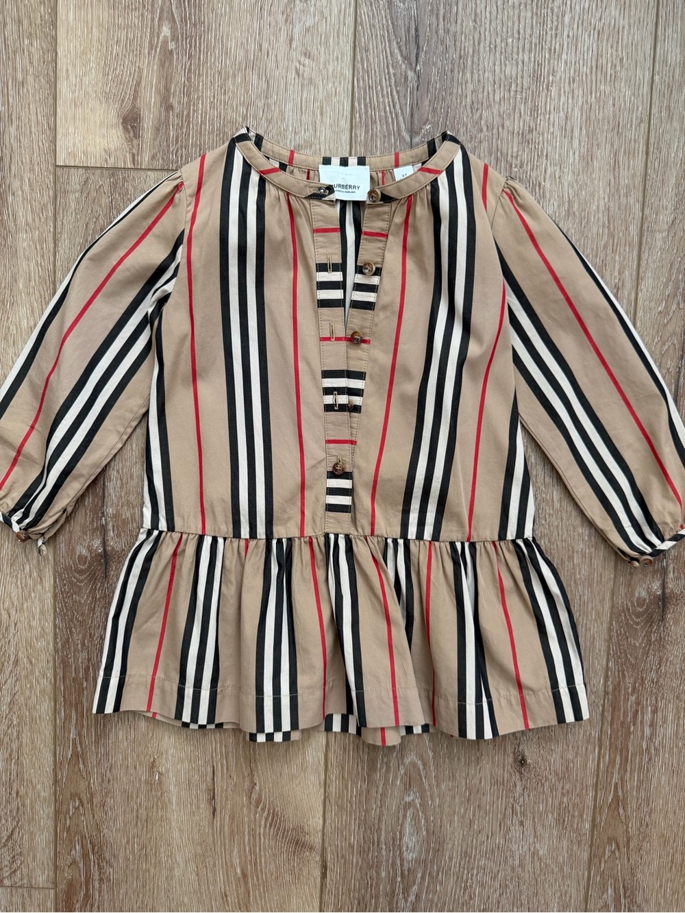 Burberry Girls' Beige Striped Long-Sleeve Dress
